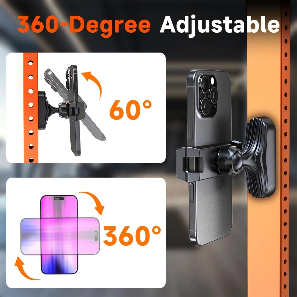 Magnetic Phone Holder 360° Fits All Phones, Gym, Forklift, Kitchen.