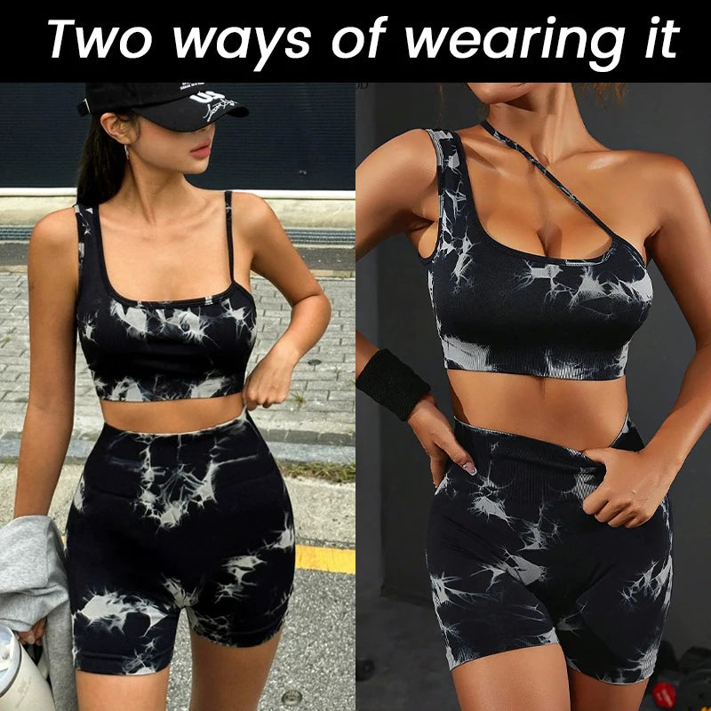 Tie-Dye One-Shoulder Workout Set