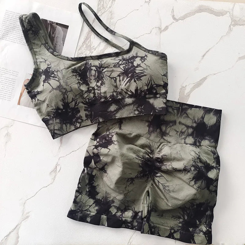 Tie-Dye One-Shoulder Workout Set