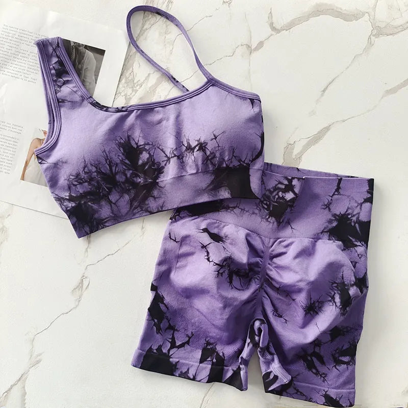 Tie-Dye One-Shoulder Workout Set