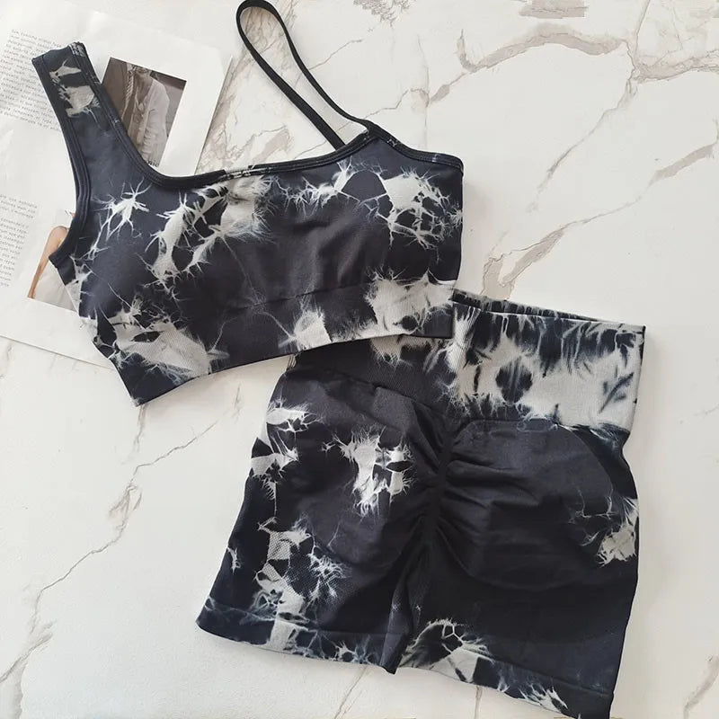 Tie-Dye One-Shoulder Workout Set