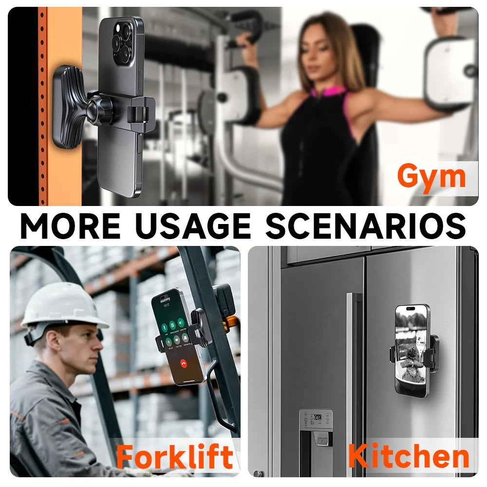 Magnetic Phone Holder 360° Fits All Phones, Gym, Forklift, Kitchen.