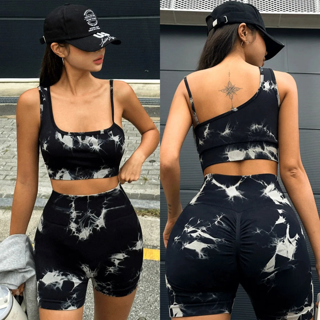 Tie-Dye One-Shoulder Workout Set