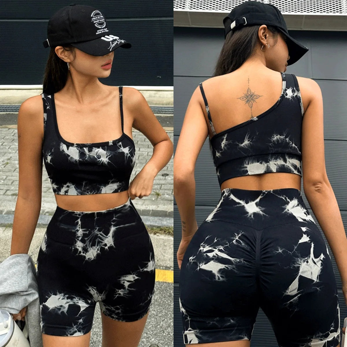 Tie-Dye One-Shoulder Workout Set